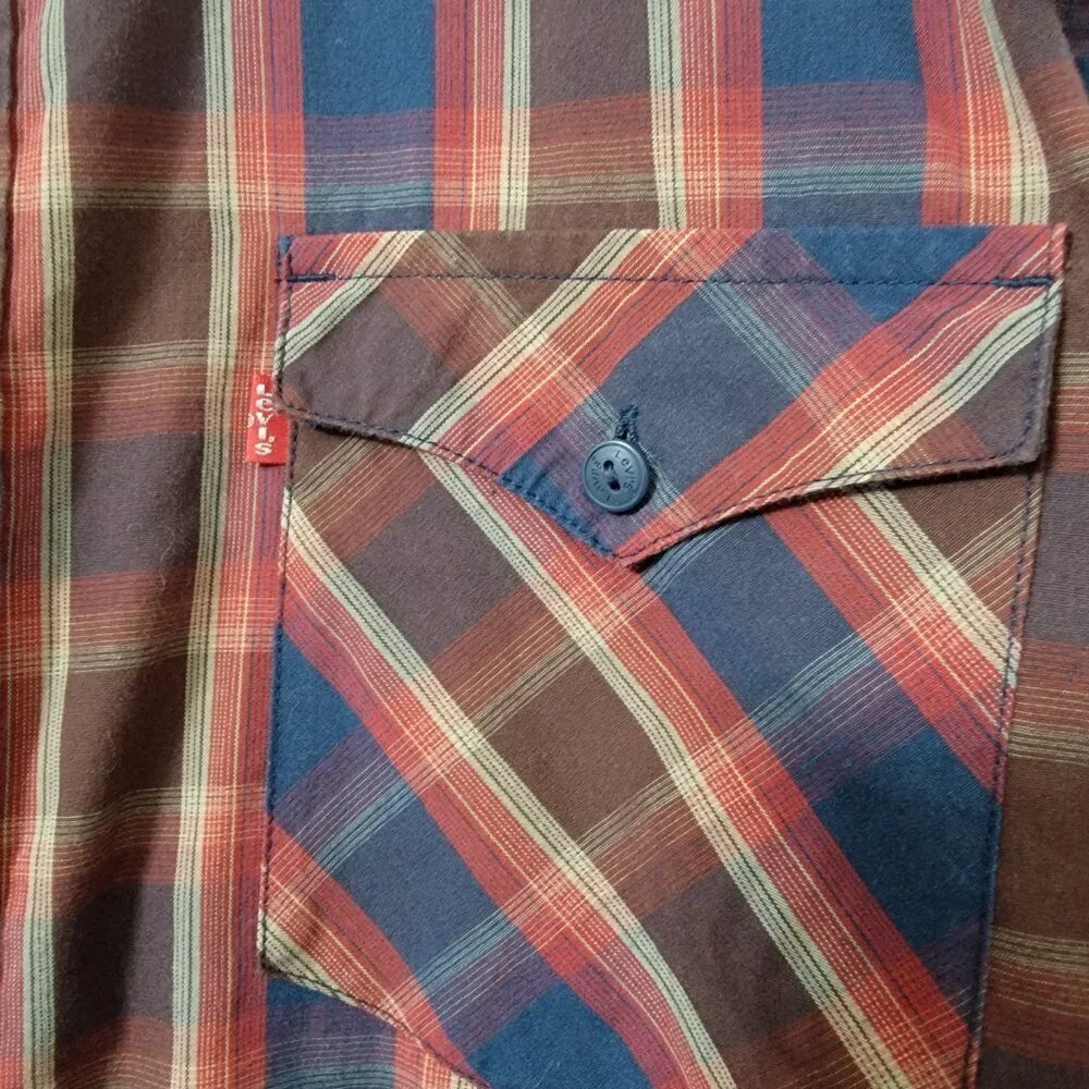 Levi's Size L Multicolored Plaid Long Sleeve Western Shirt Cotton Blend